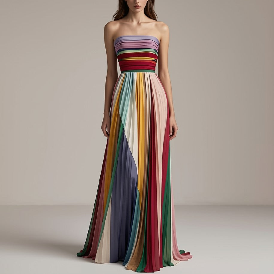 Robe Aurora – Robe Longue Bustier Plissée Multicolore