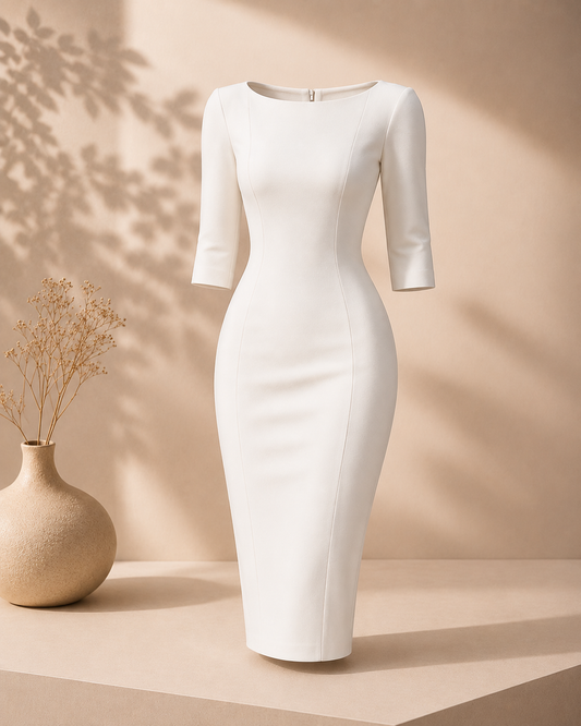 Robe Fourreau Midi à Taille Haute