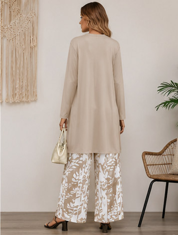 Ensemble Terracotta Bloom – Gilet Long, Débardeur & Pantalon Large