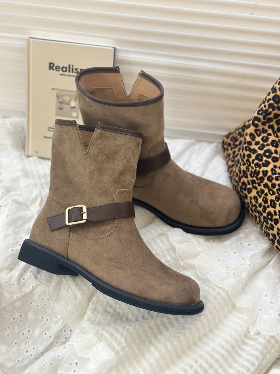 Bottines Biker en Suédine – Style Vintage