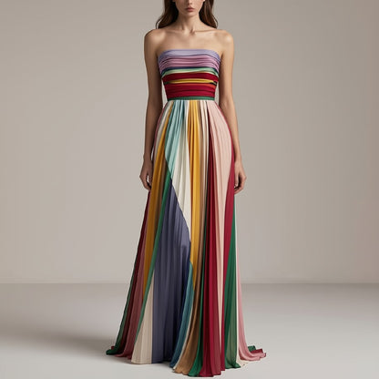 Robe Aurora – Robe Longue Bustier Plissée Multicolore