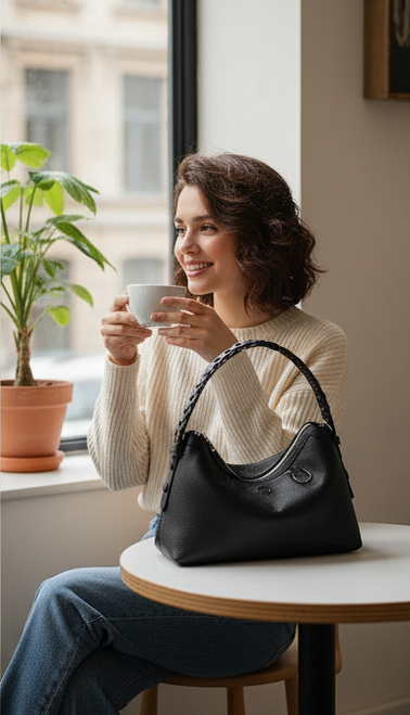 Sac Tressé en Cuir Véritable
