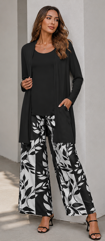 Ensemble Terracotta Bloom – Gilet Long, Débardeur & Pantalon Large