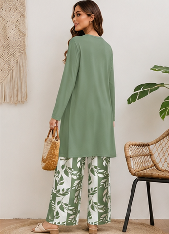 Ensemble Terracotta Bloom – Gilet Long, Débardeur & Pantalon Large